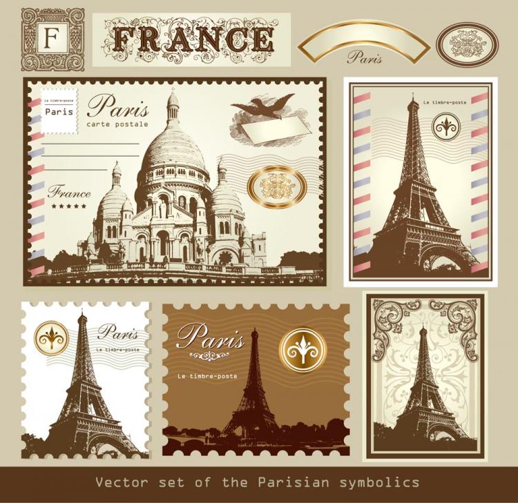free vector Europeanstyle buildings stamps 01 vector