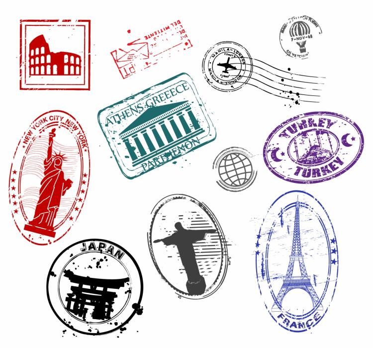 free vector Famous monument travel stamps