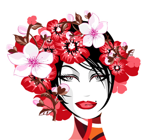 free vector Fashion female flower head vector material