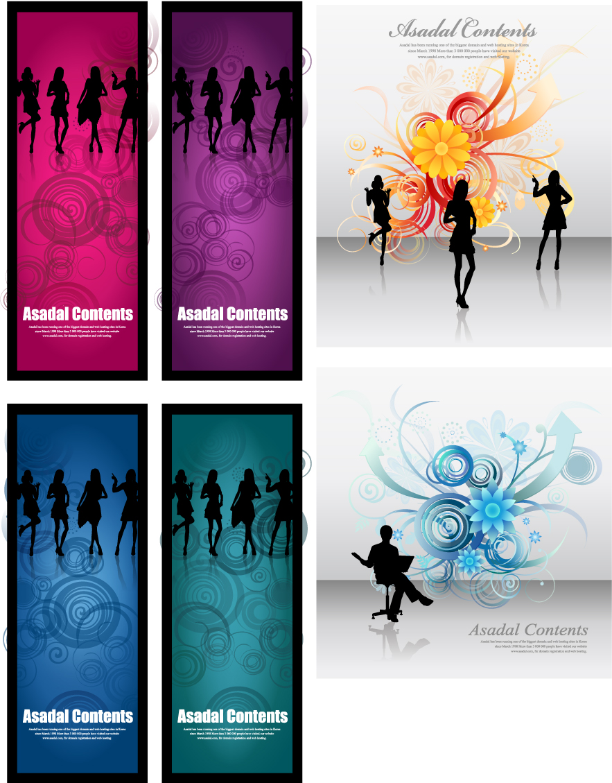 free vector Fashionable female silhouette vector flowers background