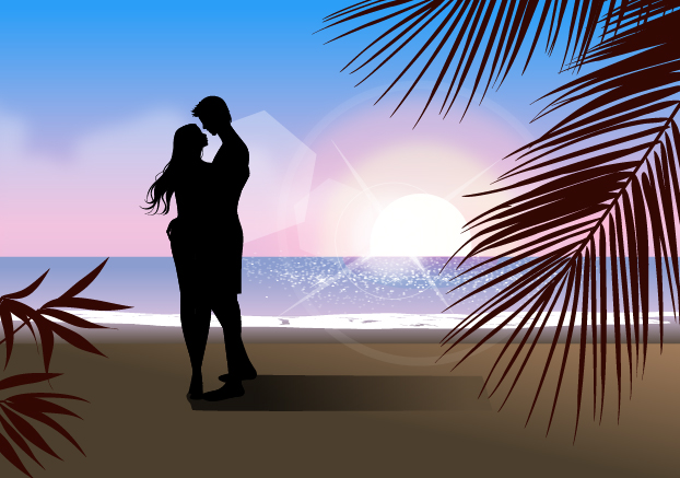 free vector Fashionable men and women beach silhouette vector