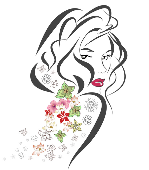 free vector Female character sketch of flowers vector