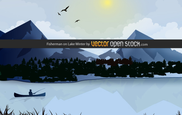 free vector Fisherman on Lake Winter