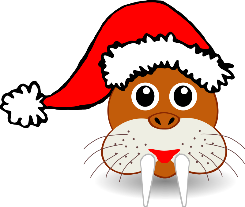 free vector Funny walrus face with Santa Claus hat