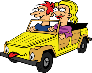 free vector Girl And Boy Driving Car Cartoon clip art