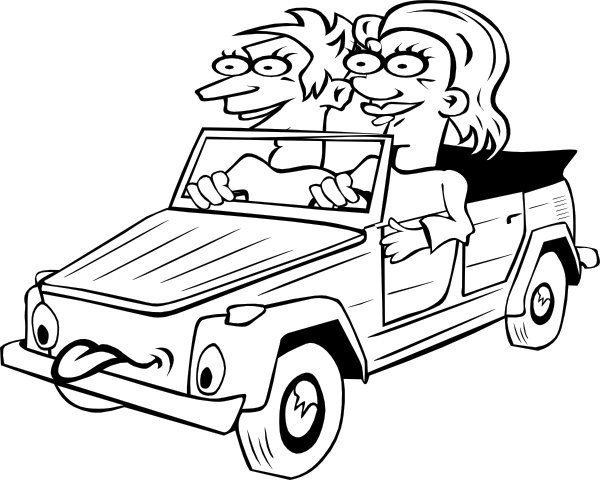 free vector Girl And Boy Driving Car Cartoon Outline clip art