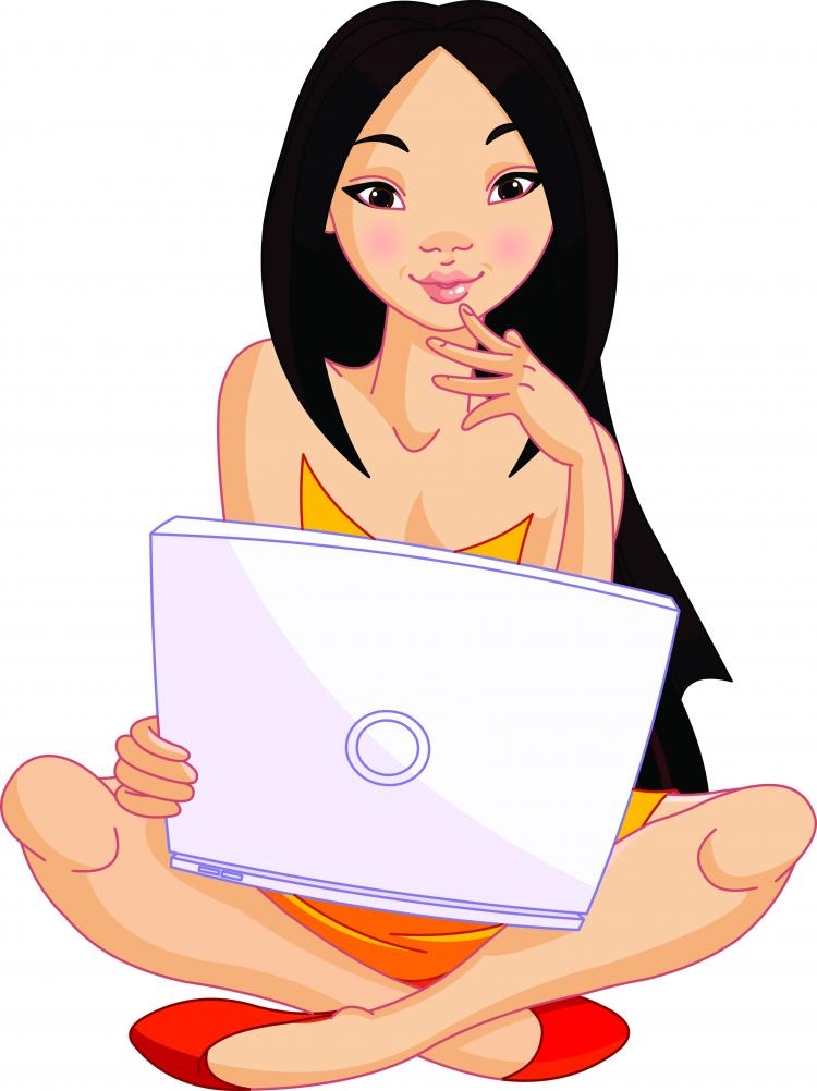 free vector Girl and computer 03 vector