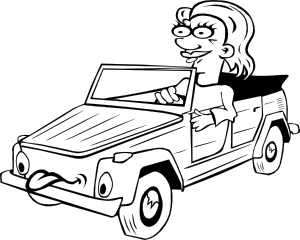 free vector Girl Driving Car Cartoon Outline clip art