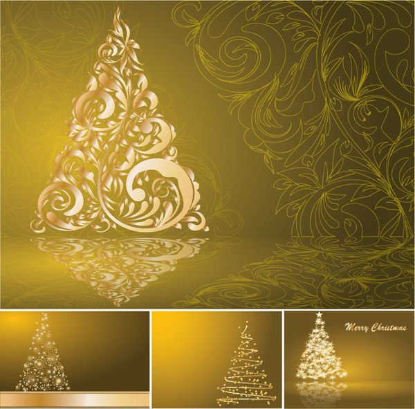 free vector Golden christmas tree vector