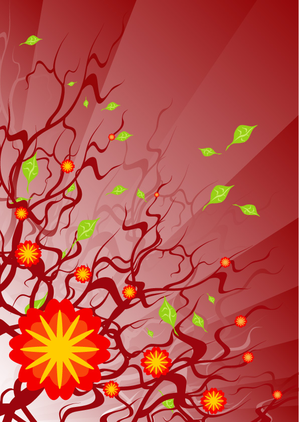 free vector Gone with the Wind leaves and red flowers vector material