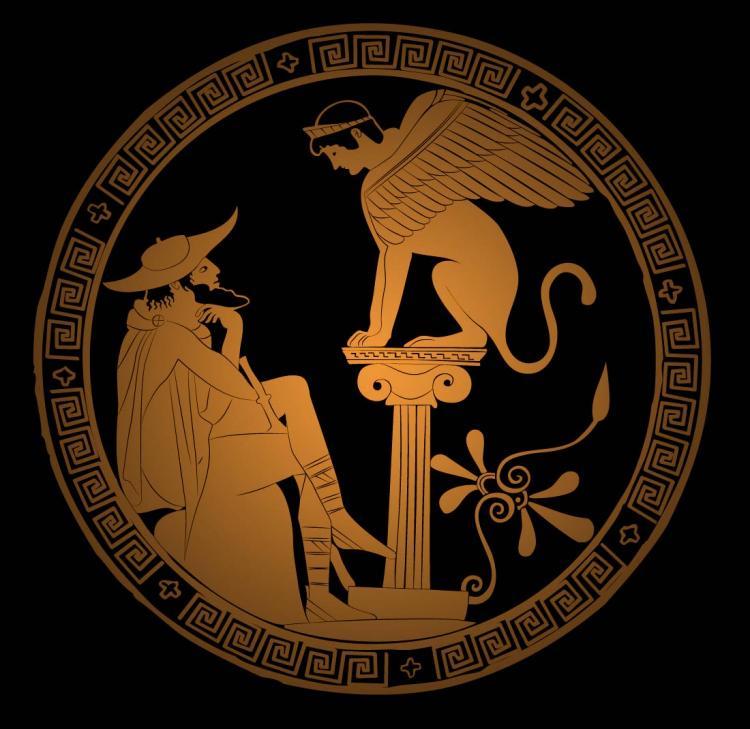 free vector Greek Vector Ancient Illustration / Oedipus and Sphinx