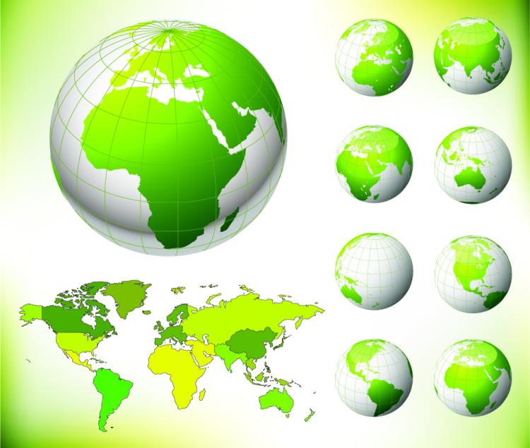 free vector Green earth and the world map vector