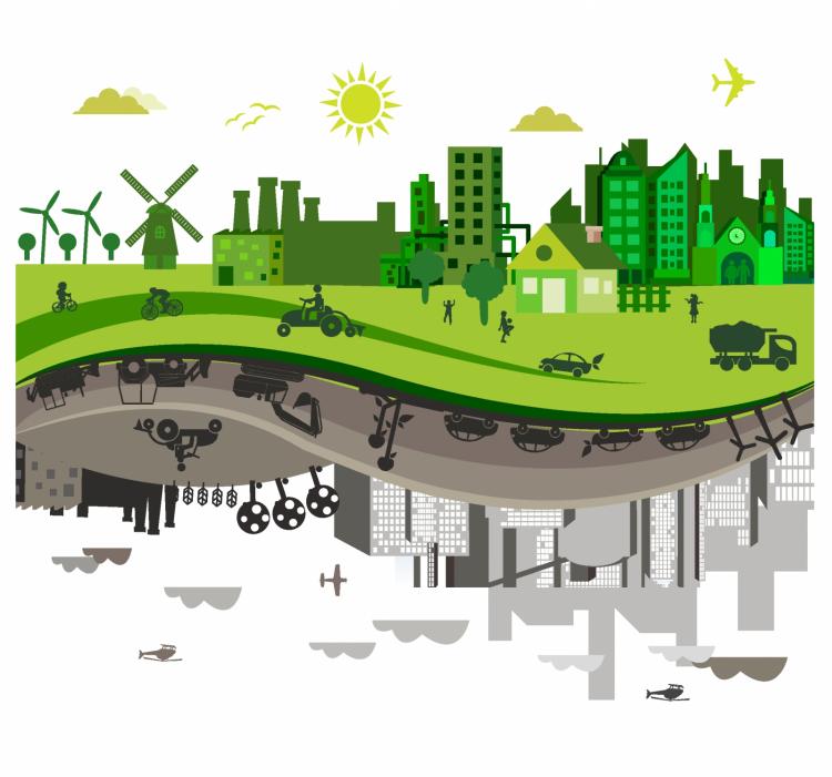 free vector Green vs. polluted city
