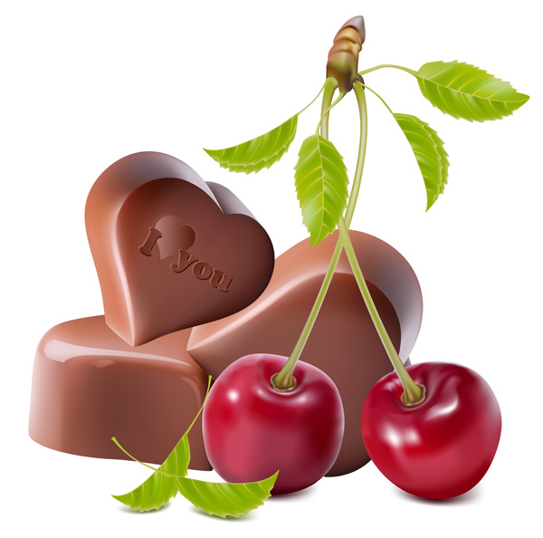 free vector Heartshaped chocolate and cherry vector