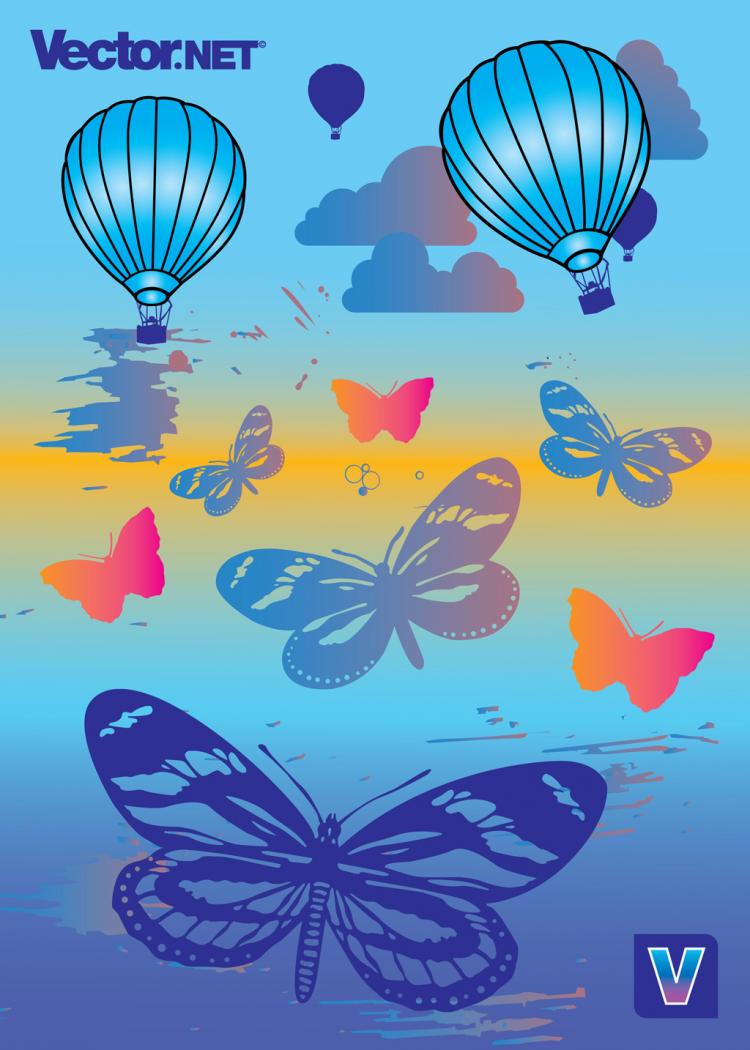 free vector Hot Air Balloons and Butterflies