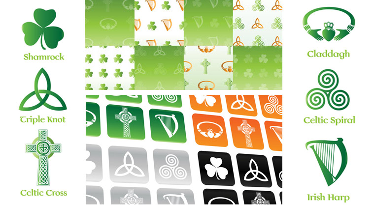 free vector Irish & Celtic Symbol Vector Set Backgrounds Buttons Patterns