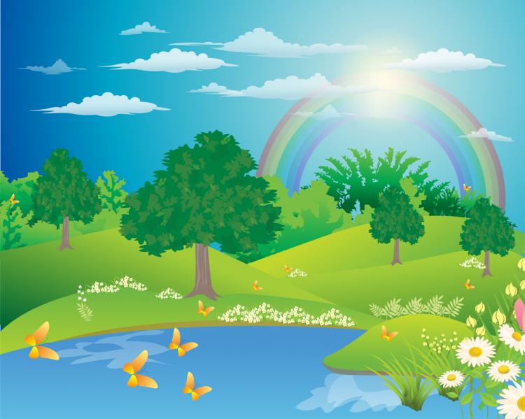 free vector Landscape with a rainbow