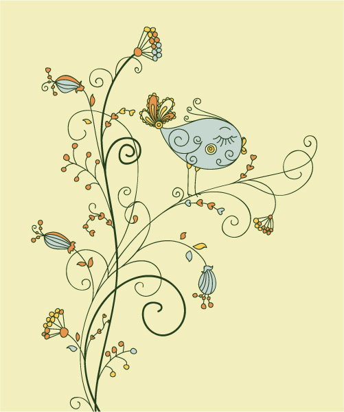 free vector Leaf vector bird on floral