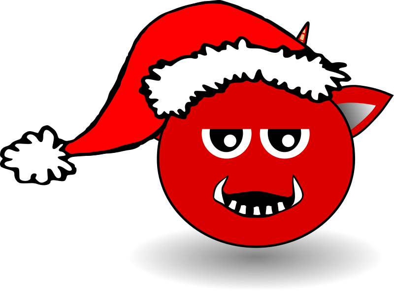 free vector Little Red Devil Head Cartoon with Santa Claus hat