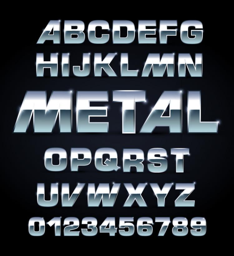 free vector Metal texture font design 01 vector