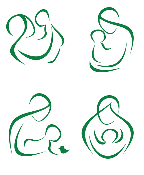 free vector Mother and baby line silhouette vector