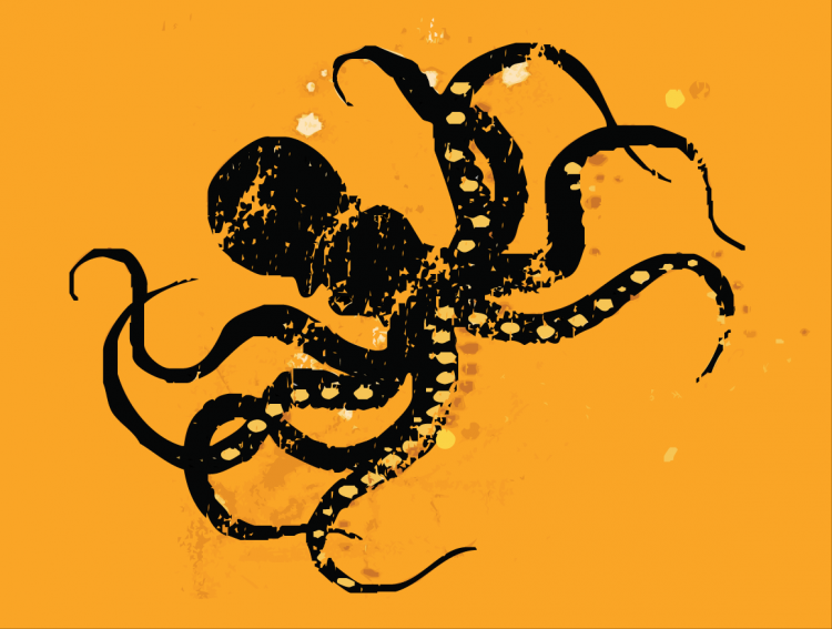 free vector Octopus retro print | Black & Orange | deep sea creature