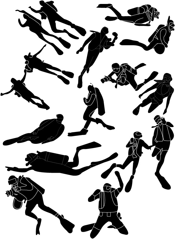 free vector People silhouettes vector material diving