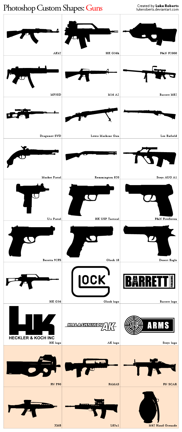 free vector Photoshop Custom Shapes Guns