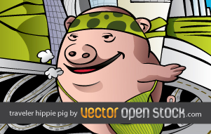 free vector Pig hippie traveling the world