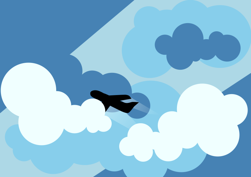 free vector Plane silhouette flying through clouds