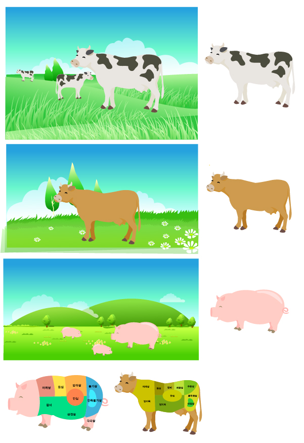 free vector Pork beef parts of the decomposition map vector