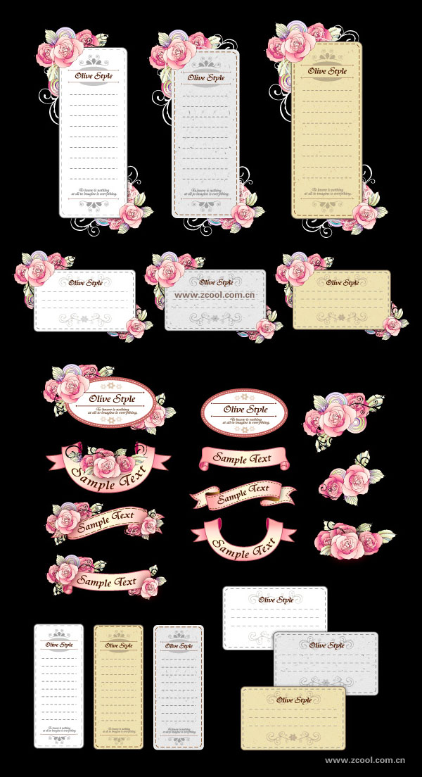 free vector Ribbon cards with handpainted flowers vector powder