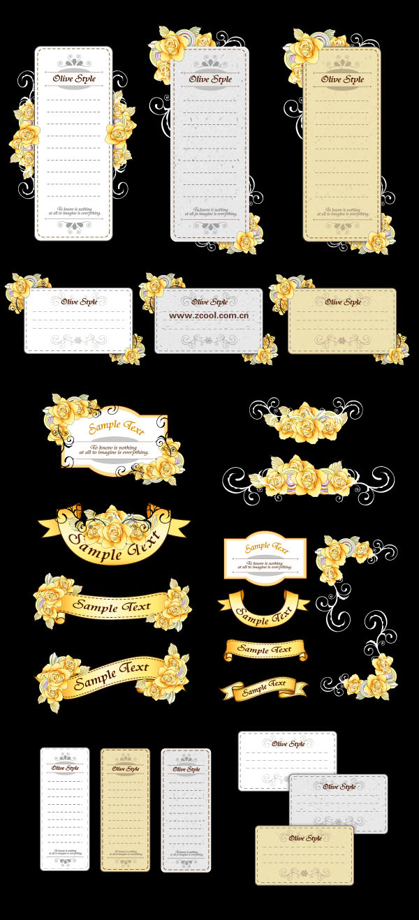 free vector Ribbon cards with handpainted flowers vector yellow