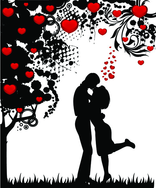 Download Romantic lovers silhouette vector Free Vector / 4Vector