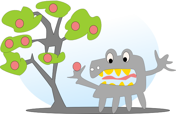 free vector Salvor Tree With Apples And A Monster clip art