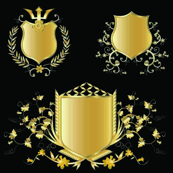 free vector Several gold shield badge vector