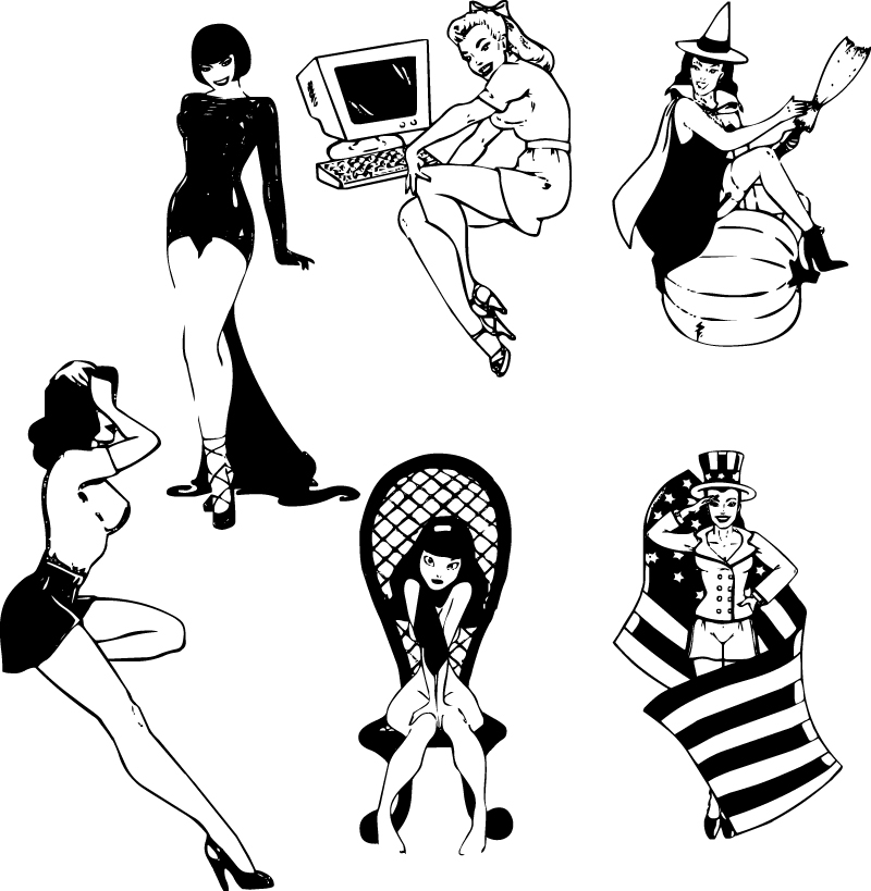 free vector Sexy black and white silhouette 04 vector