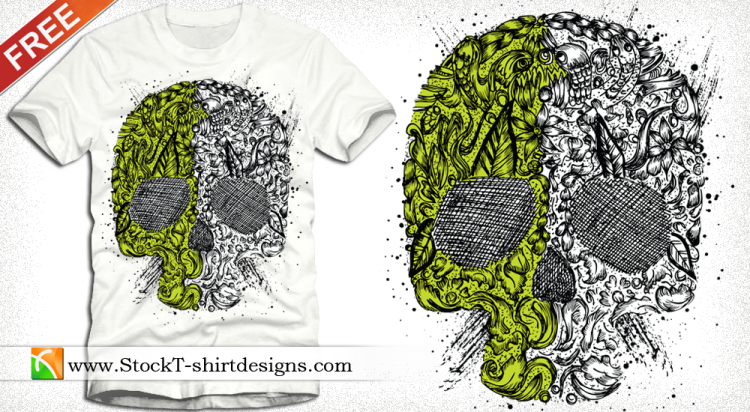 free vector Skull Ornament Free Vector T-shirt Design Illustration