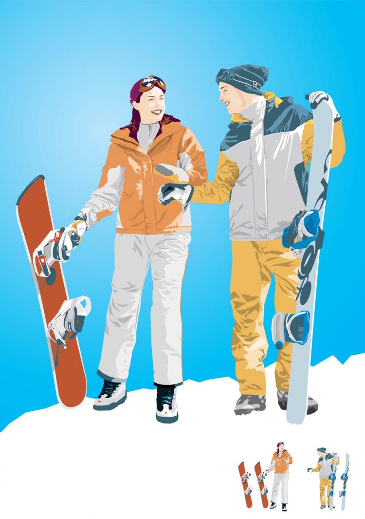 free vector Snowboard Boy & Girl Illustration