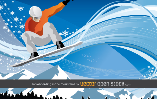 free vector Snowboarding in the mountains