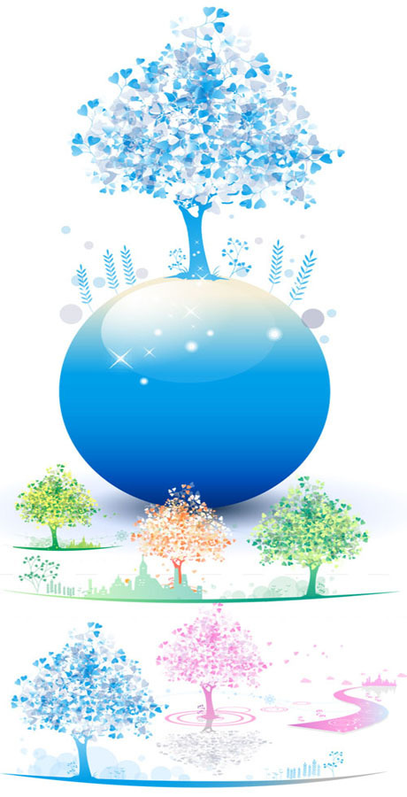 free vector Soft colored trees vector