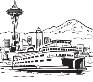 free vector Space Needle And Ferry clip art