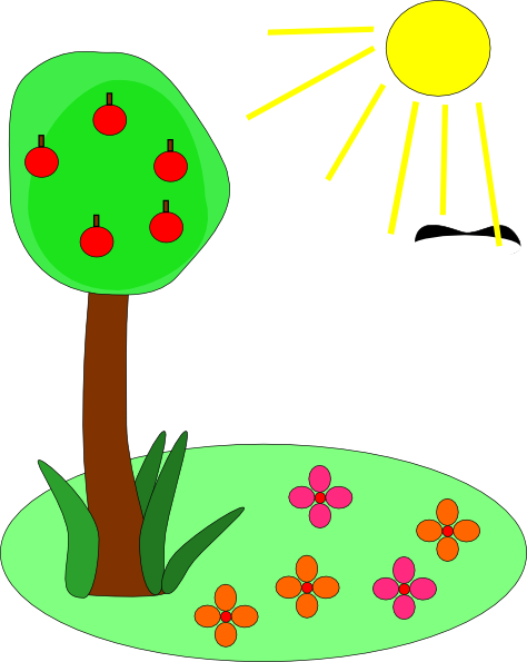 free vector Sun Tree Flowers clip art