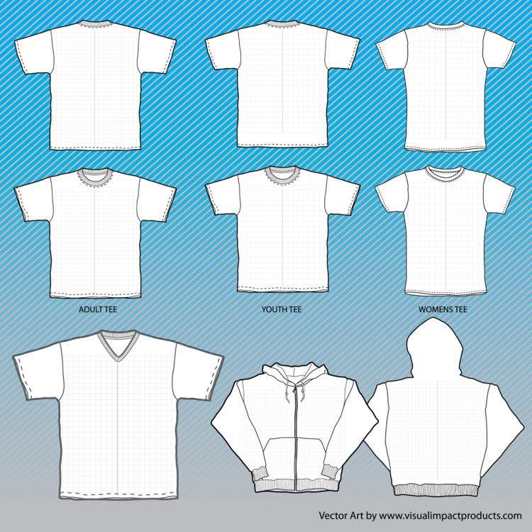 free vector T-Shirts Mock-Up Templates with Grid