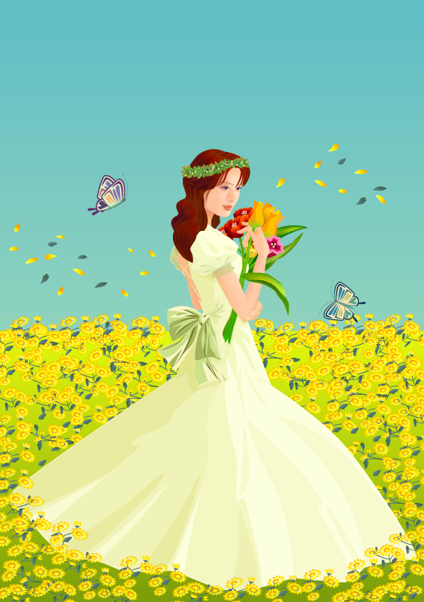 free vector The bride flowers vector