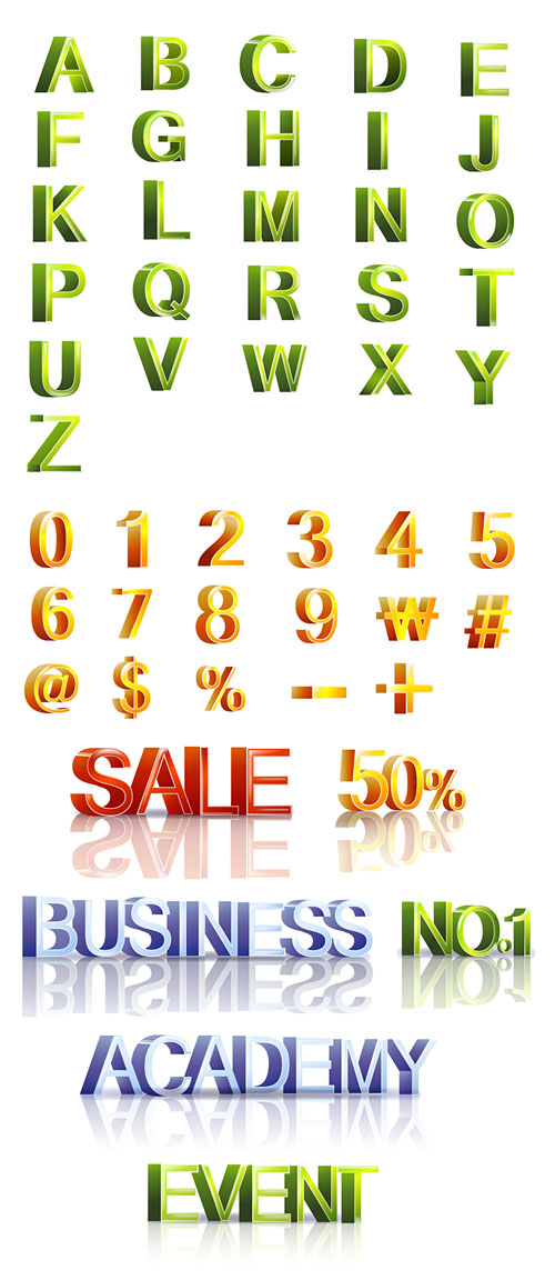 free vector Threedimensional letters and figures vector