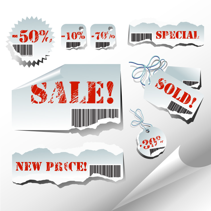 free vector Torn sales tag vector material