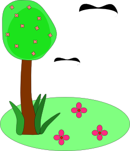 free vector Tree Birds Flowers Cartoon clip art