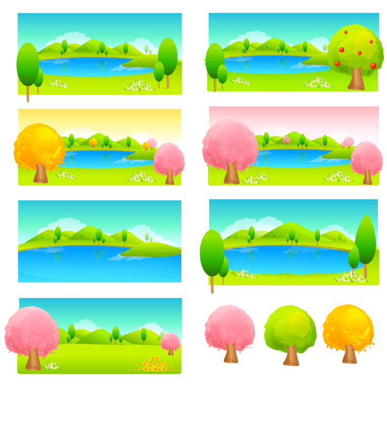 free vector Trees and lake color vector