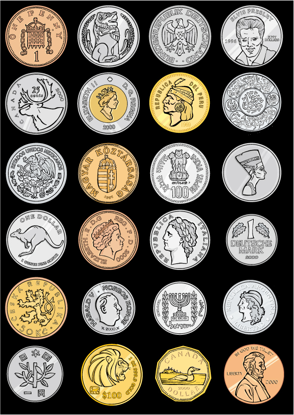 free vector Variety of foreign coins vector